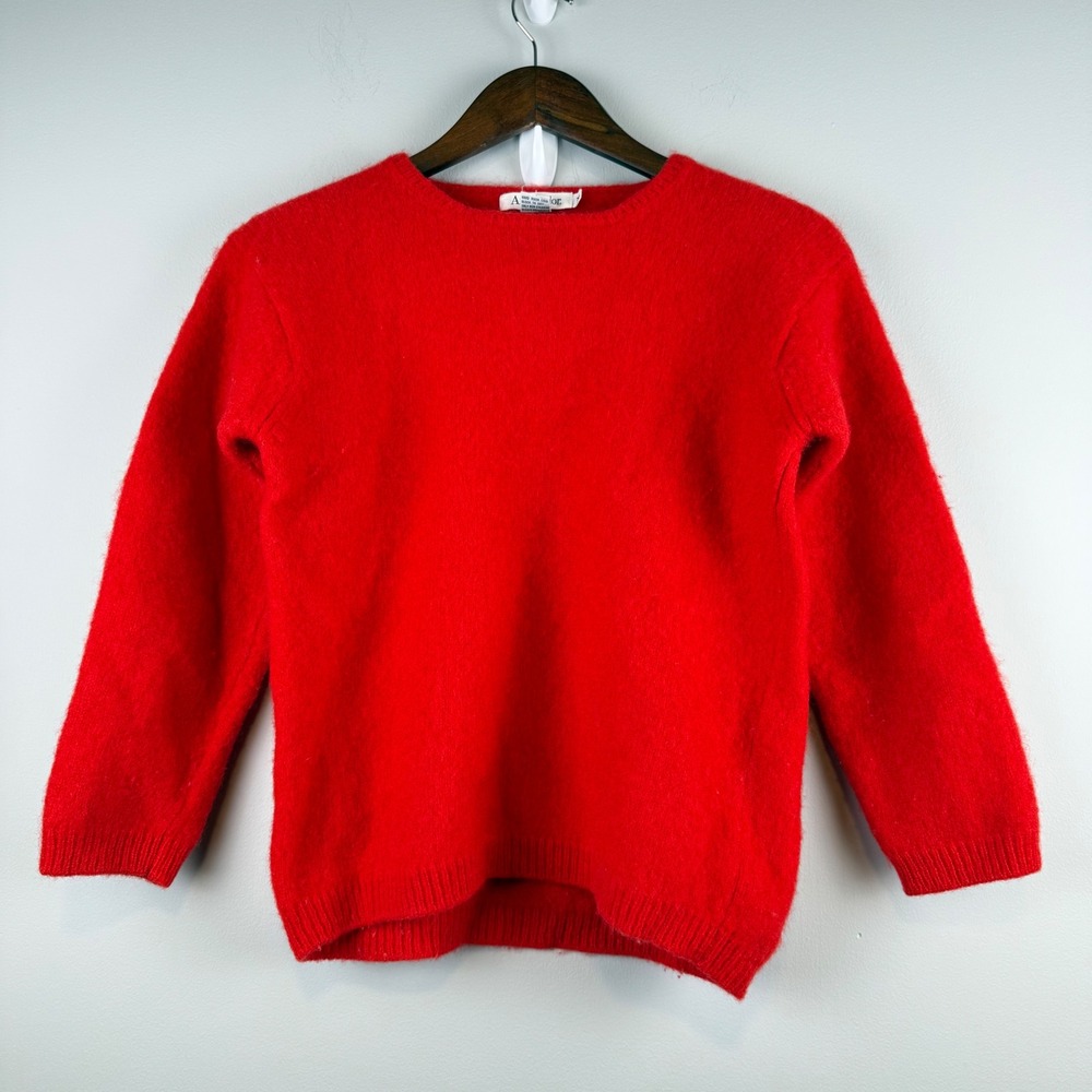 Vintage Ann Taylor 100% Shetland Wool Sweater Women M Red Classic Cozy Winter